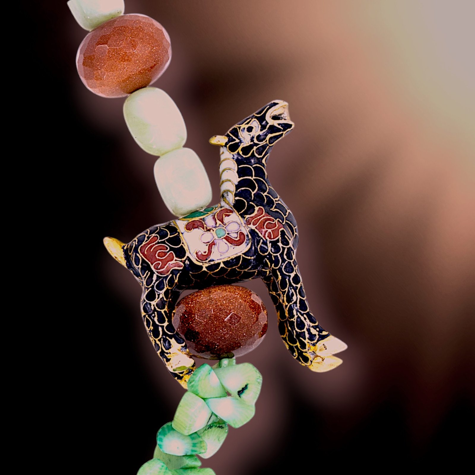 VINTAGE CLOISONNÉ HORSE AND BEAD NECKLACE