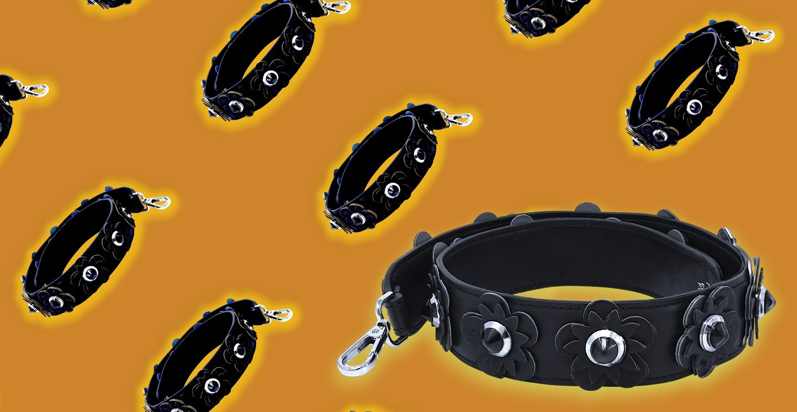 FENDI STRAP YOU BLACK FLORAL LEATHER STRAP