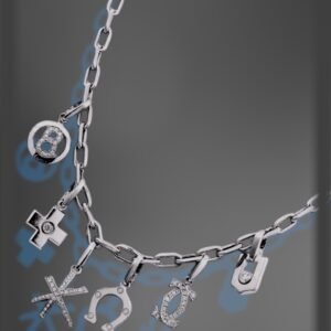 CARTIER SANTOS 18K GOLD PAVÉ DIAMOND MULTI-CHARM NECKLACE